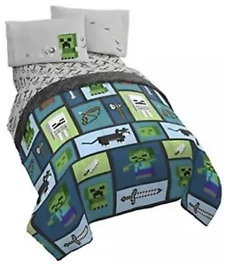 Minecraft 5-teiliges komplettes Bettset enthält Wendebettlaken & Kissenbezüge - Bild 1 von 4