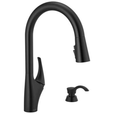 Grifo de cocina abatible Delta Anderson negro mate certificado restaurado Foto 1 de 4