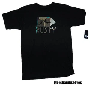 "AUTÉNTICA CAMISETA DE ALGODÓN NEGRO DE TABLERO ""OXIDADO"" PARA HOMBRE JOVEN AJUSTE DELGADO PEQUEÑA ¡NUEVA! - Imagen 1 de 2