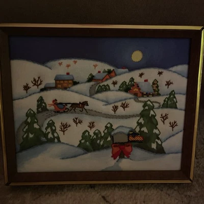 Sunset Stitchery "Mañana de Navidad Temprano" Crewel Navidad Arte Enmarcado 9x11 Foto 1 de 4