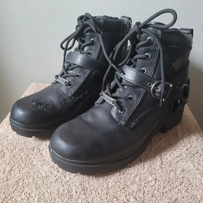 Harley-Davidson Womens Black Leather Motorcycle Boots 8.5M Lace Zip Combat Biker - Image 1 of 4