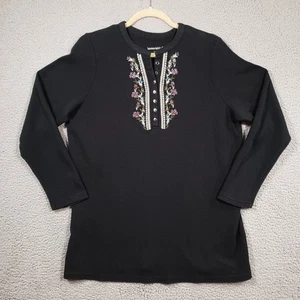 Woman Within Henley Top Large 18/20 schwarz Stickerei Perlen Thermo Langarm - Bild 1 von 13