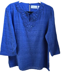 Alfred Dunner Tunika Bluse blau V-Ausschnitt Perlenstickerei Gr. 14 - Bild 1 von 11