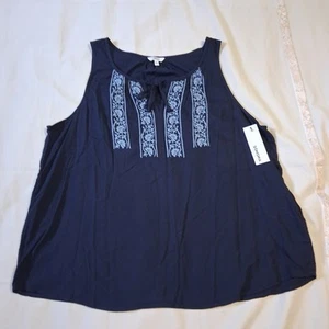 Camiseta sin mangas Sonoma Petite XL azul marino challis bordada nueva con etiquetas A10 para mujer - Imagen 1 de 10
