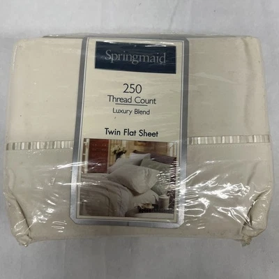 Springmaid Luxury Blend Twin Flat Sheet 250 Thread Count White New Made in USA - Image 1 of 4