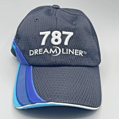 Boeing 787 Dreamliner Hat Cap Black Mesh Adjustable Blue Stripe Brim Promo - Image 1 of 4