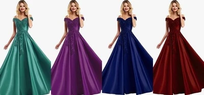 MARKENLOS Neu Damen A-Linie Langes Abendkleid Für Damen, Elegant, Schulterfrei Ballkleid
