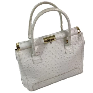 Vintage Pelle Di Giada White Ostrich Leather Doctor Style Handbag - Picture 1 of 11