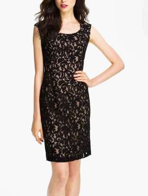 Adrianna Papell Lace Sheath Dress Women's Size 12 Black Nude Sleeveless Short - Image 1 of 4