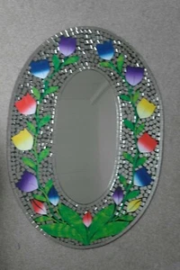 Superb Hand Crafted Mosaic Mirror With Color Tulips Design 70 x 50 Cm Wide - Picture 1 of 6