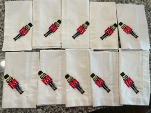 Lot Of 10 Embroidered Nutcracker White Cotton Napkins - Picture 1 of 4