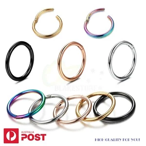 1-6x Piercing Nose Hoop Sleeper Clicker Ring Septum Ear Surgical Steel Jewellery - Picture 1 of 5