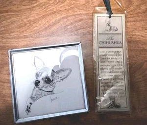 COLLECTOR'S Framed CHIHUAHUA Picture & CHIHUAHUA Bookmark & PIN FREE SHIPPING - Picture 1 of 3