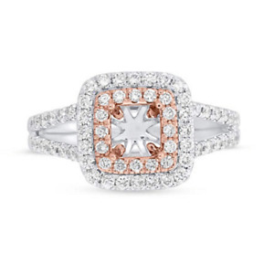 Princess Cut Natural Diamond Semi Mount Wedding Women Ring Solid 14K 2-Tone Gold