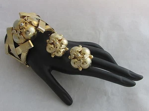 Vintage vergoldete große extra klobige Kreuz & Kugeln Armband & Ohrringe Set - Bild 1 von 5