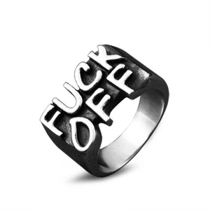 Men Women F**K OFF Attitude Finger Ring Stainless Steel Biker Punk Gothic Ring - Picture 1 of 3