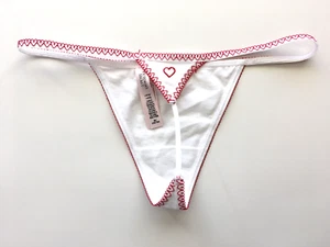 Victoria's Secret - L Heart Trim Cotton V-String Panty - White Red Large Thong - Picture 1 of 6