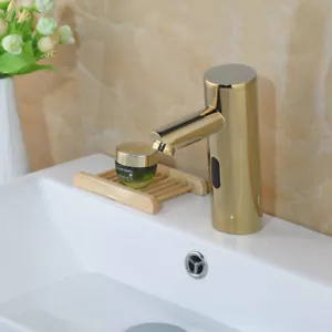 Rubinetto lavabo bagno dorato sensore automatico monoforo miscelatore vanità rubinetto ottone - Foto 1 di 9