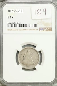 1875 S Twenty Cent Piece 20 Cent NGC F 12 Fine #8-041 - Picture 1 of 2