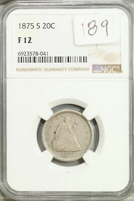 1875 S Twenty Cent Piece 20 Cent NGC F 12 Fine #8-041 - Image 1 of 2