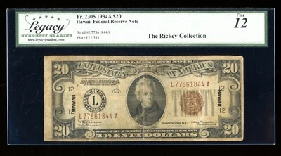 DBR 1934 $20 FRN Hawaii Mule Fr. 2304m Legacy 12 Serial L77861844A - Image 1 of 2