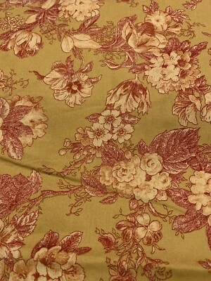 Richloom Floral Toile Fabric Golden Tan Background Red Maroon Flowers Rare HTF - Image 1 of 4