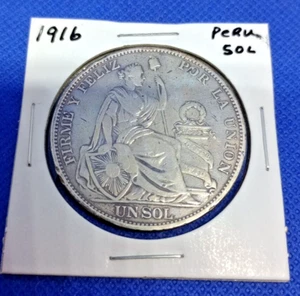 1916 Peru One SOL Silver Coin (B24) - Picture 1 of 2