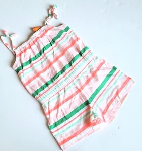 NWT Gymboree 6 Island Cruise Neon Striped Romper Green Pink - Picture 1 of 3