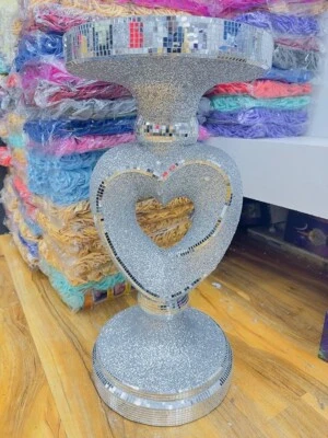 Silver Mirrored Side Table Crushed Diamond Crystal Sparkly End Table Luxury - Image 1 of 4