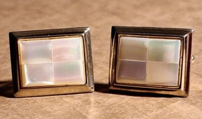 Vintage Gold Tone Cufflinks W/ Mother Of Pearl Stones in Square Pattern - Image 1 of 3