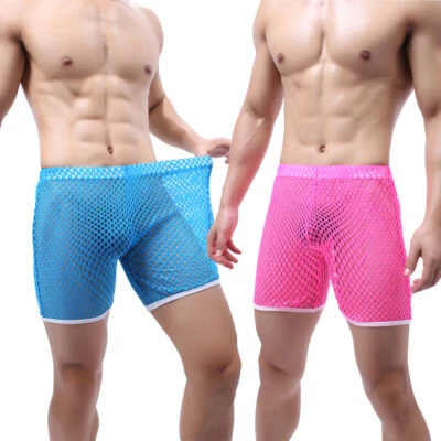 Men's Mesh Fishnet Sweat Shorts See Through Short Pants Gay Lounge Sleep Bottoms - Image 1 of 4
