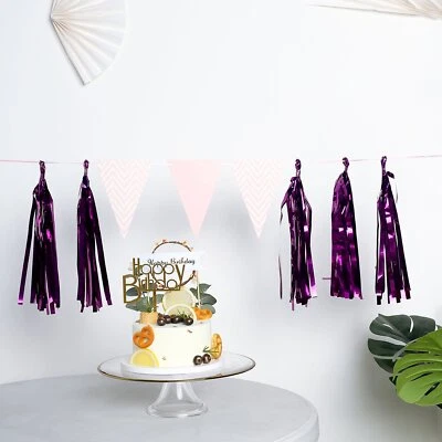 5 BORLAS DE FLECOS DE LÁMINA METÁLICA MORADA GUIRNALDA colgante fiesta eventos decoraciones Foto 1 de 4