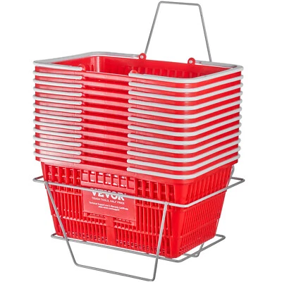 Shopping Basket Portable Grocery Basket 12PCS 21L with Handle & Stand Red - Image 1 of 4