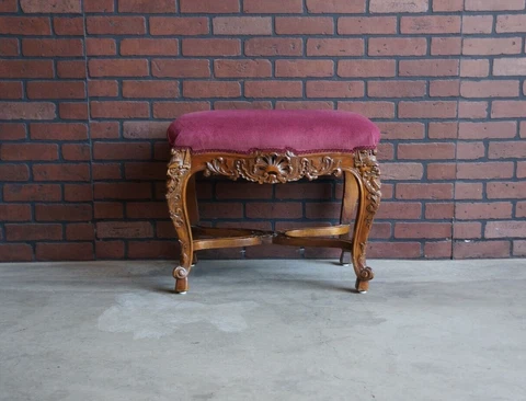Antique Carved Frame Footstool ~ French Bench ~ Upholstered Seat Footstool Cover