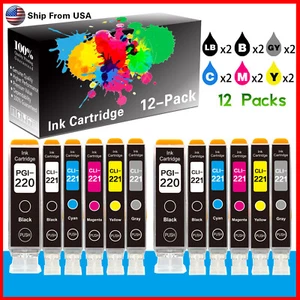 12PK PGI220 CLI221 Ink Cartridge for Pixma MP990 MP980 Printer,2B2B2C2M2Y2GY - Picture 1 of 2