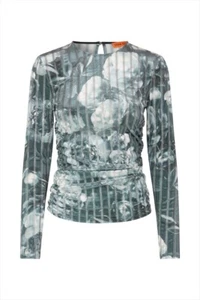 Stine Goya Vanessa Blouse Silver Metallic Velvet Peonies Large New! - Picture 1 of 7