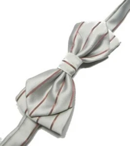 Nœud Papillon Homme Gris Perle Cérémonie Avec Pointes Rayé Bordeaux Haute Classe - Picture 1 of 4