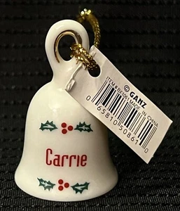 CARRIE Personalized Holly Berries White Porcelain Bell 1.75”x1” GANZ NWT - Picture 1 of 3