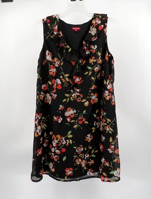 Merona Women’s Black Floral Ruffle Neckline Lined Knee Length Dress Size 18 Foto 1 de 4