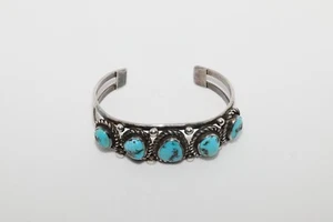 Brazalete Zuni Plata Esterlina Turquesa Vintage Firmado ZB - Imagen 1 de 14