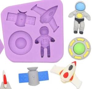 Molde de silicona para astronauta cohete espacial nave espacial avión espacial fondant de resina - Imagen 1 de 6