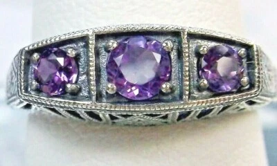 NATURAL Amethyst Ring, Art Deco style 1920's Sterling Silver (Custom-Made)D210 - Image 1 of 4