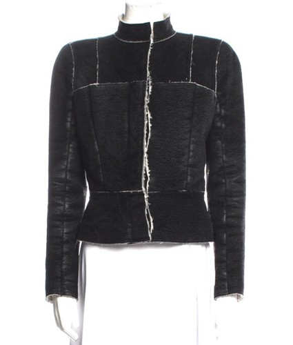 Giacca Vintage Alexander McQueen Shearling Sherpa Pelle Nera 42 S Con Olio 1999