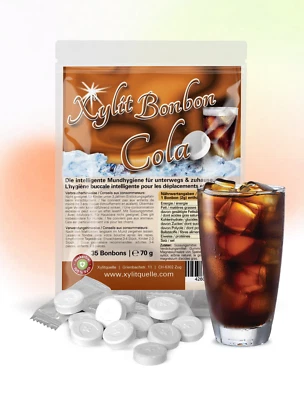 XYLITQUELLE Caramelos de azúcar de abedul de xilitol 70 g COLA | 100% endulzados con xilitol | Contenido 35 caramelos