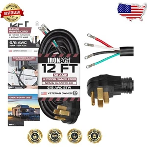12 ft NEMA 14-50P 50 Amp Power Cord - Ideal for RVs, EVs & Electric Ranges - Foto 1 di 8