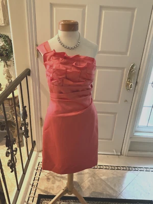 PHOEBE COUTURE NWT COCKTAIL PROM DRESS coral pink ruffle ONE Shoulder 8 - Image 1 of 4