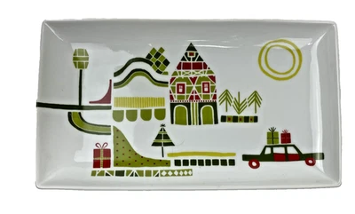 Crate & Barrel Julia Rothman Christmas Yule Tide Serving Trays 10” Set 4 Ceramic - Image 1 of 4