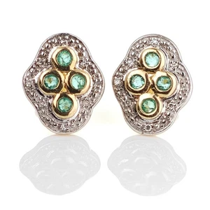 Aretes de oro con diamantes esmeralda de 9 quilates verde natural de 0,23 quilates en caja de regalo - Imagen 1 de 11