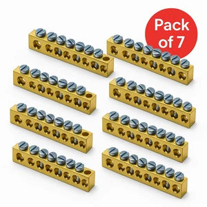 7x Brass Busbar Terminal Blocks – 14-Way Screw Terminals Earth/Neutral - Picture 1 of 3