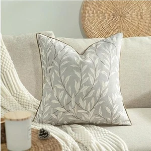 20x20 Inches Throw Pillow Cover, Modern Country Grey Leaves Farmhouse Sofa Throw - Picture 1 of 3